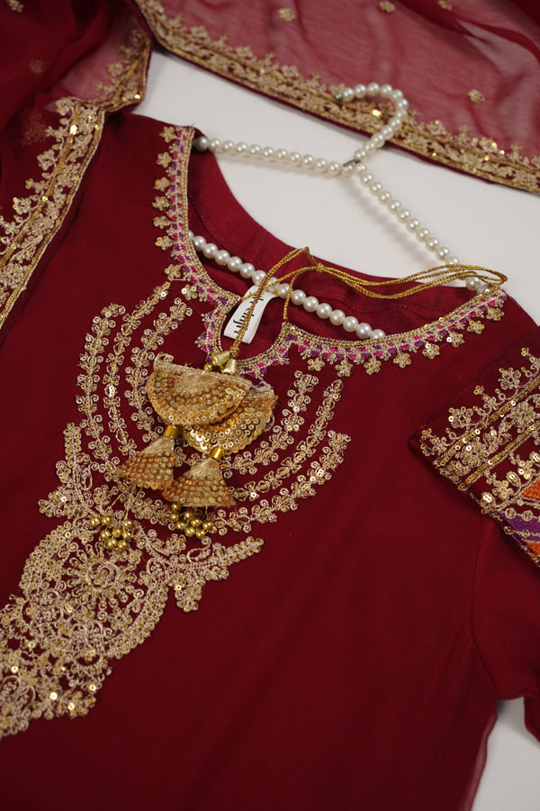 Budget Wear - Chiffon Outfit with Chiffon Dupatta and Plazzo - Ready to Wear MC254