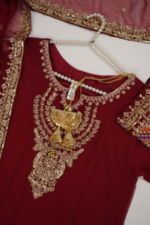 Chiffon Outfit with Chiffon Dupatta and Plazzo  - Ready to Wear - SD254