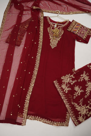 Chiffon Outfit with Chiffon Dupatta and Plazzo  - Ready to Wear - SD254
