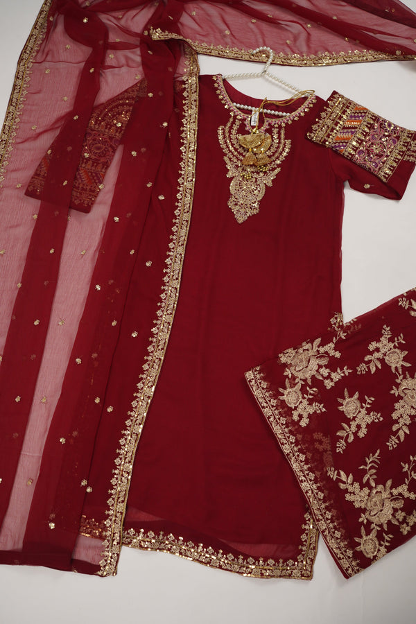 Eid outfit - Chiffon Outfit with Chiffon Dupatta and Plazzo - Ready to Wear MC254