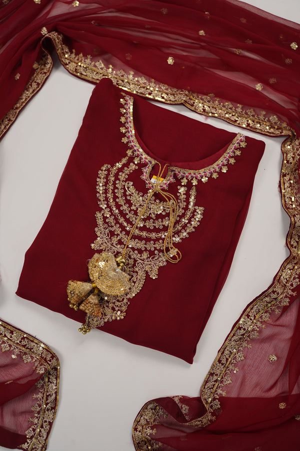 Eid outfit - Chiffon Outfit with Chiffon Dupatta and Plazzo - Ready to Wear MC254