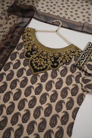 Rozi  - Embroidered Crepe Silk Outfit With Plazzo Bottoms and Dupatta - Ready to Wear SD519