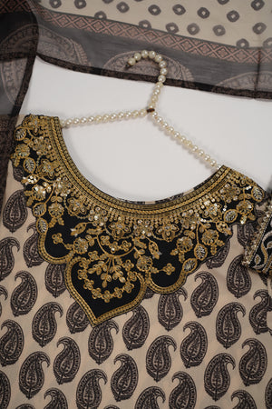 Rozi  - Embroidered Crepe Silk Outfit With Plazzo Bottoms and Dupatta - Ready to Wear SD519