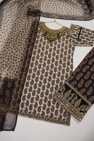 Rozi  - Embroidered Crepe Silk Outfit With Plazzo Bottoms and Dupatta - Ready to Wear SD519