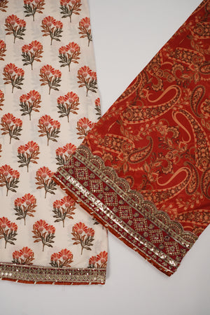 Rozi  - Embroidered Crepe Silk Outfit With Plazzo Bottoms and Dupatta - Ready to Wear SD516