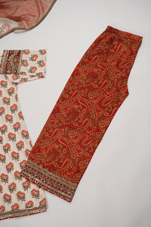 Rozi  - Embroidered Crepe Silk Outfit With Plazzo Bottoms and Dupatta - Ready to Wear SD516