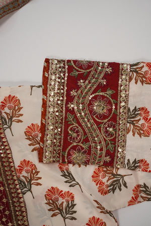 Rozi  - Embroidered Crepe Silk Outfit With Plazzo Bottoms and Dupatta - Ready to Wear SD516