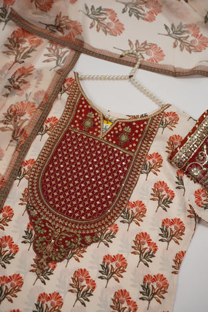 Rozi  - Embroidered Crepe Silk Outfit With Plazzo Bottoms and Dupatta - Ready to Wear SD516