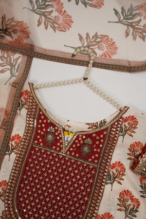 Rozi  - Embroidered Crepe Silk Outfit With Plazzo Bottoms and Dupatta - Ready to Wear SD516