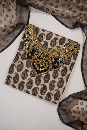 Rozi  - Embroidered Crepe Silk Outfit With Plazzo Bottoms and Dupatta - Ready to Wear SD519