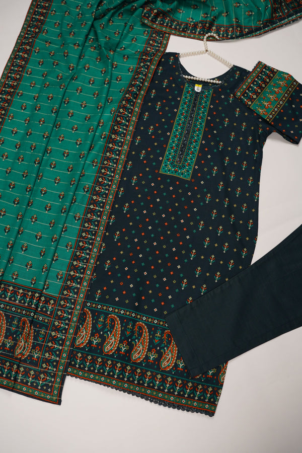 Rozi - Exclusive Khaddar Outfit with  Shawl - Ready to Wear - PD186