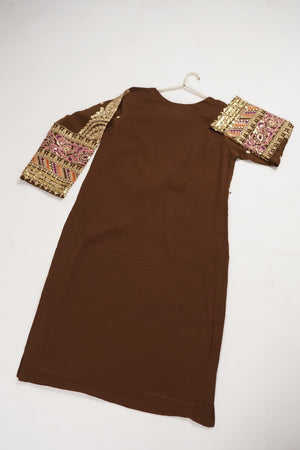 Chiffon Outfit with Chiffon Dupatta and Plazzo  - Ready to Wear - Brown - SD294