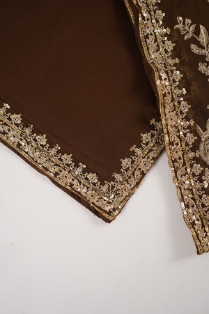Chiffon Outfit with Chiffon Dupatta and Plazzo  - Ready to Wear - Brown - SD294