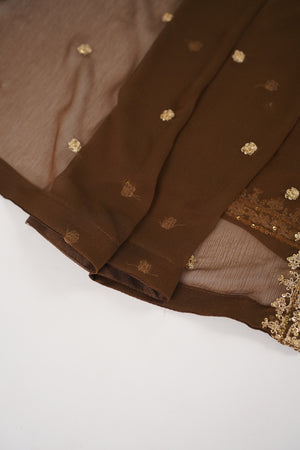 Chiffon Outfit with Chiffon Dupatta and Plazzo  - Ready to Wear - Brown - SD294
