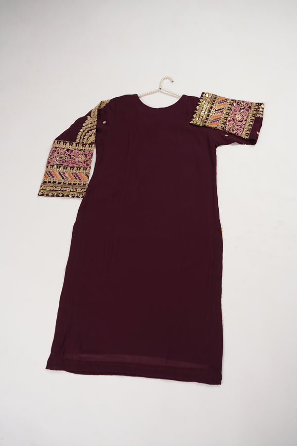 Chiffon Outfit with Chiffon Dupatta and Plazzo  - Ready to Wear - Grape Purple-SD288