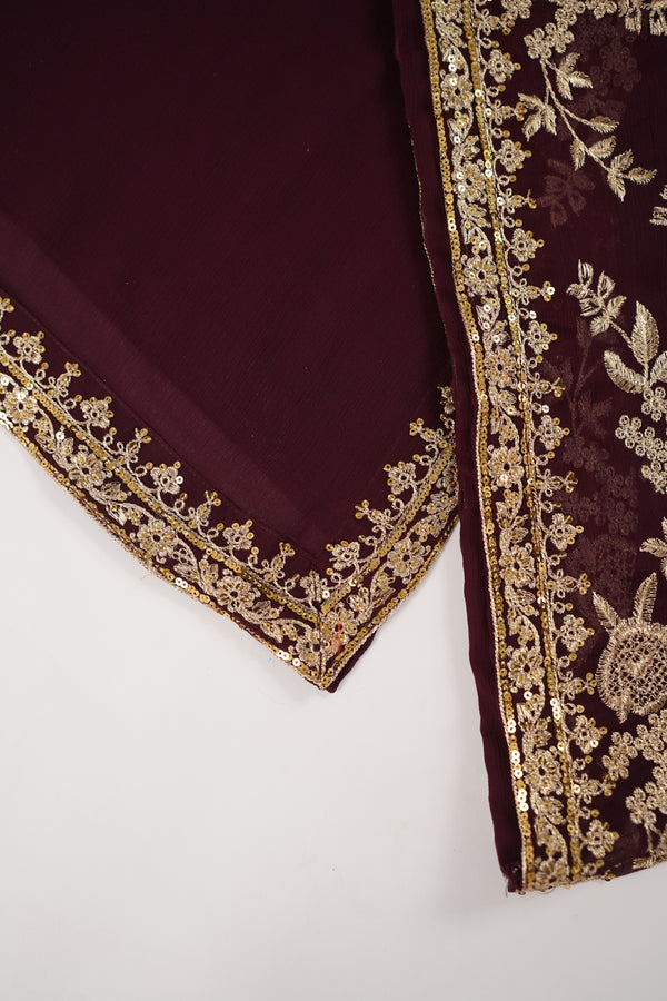 Chiffon Outfit with Chiffon Dupatta and Plazzo  - Ready to Wear - Grape Purple-SD288