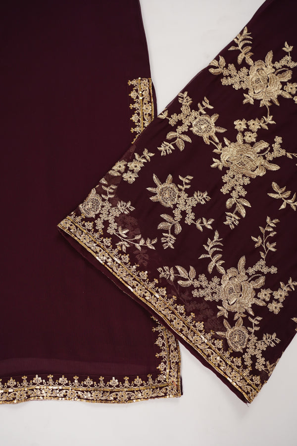 Chiffon Outfit with Chiffon Dupatta and Plazzo  - Ready to Wear - Grape Purple-SD288
