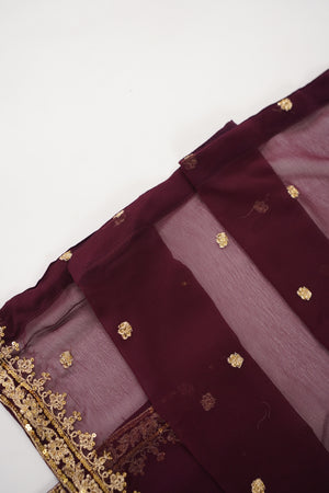 Chiffon Outfit with Chiffon Dupatta and Plazzo  - Ready to Wear - Grape Purple-SD288