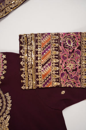 Chiffon Outfit with Chiffon Dupatta and Plazzo  - Ready to Wear - Grape Purple-SD288