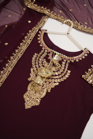 Chiffon Outfit with Chiffon Dupatta and Plazzo  - Ready to Wear - Grape Purple-SD288
