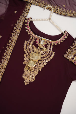 Chiffon Outfit with Chiffon Dupatta and Plazzo  - Ready to Wear - Grape Purple-SD288