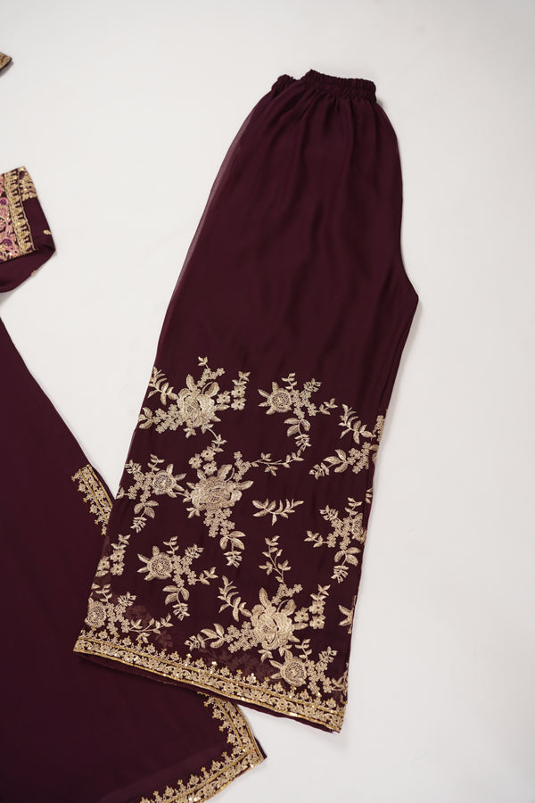 Chiffon Outfit with Chiffon Dupatta and Plazzo  - Ready to Wear - Grape Purple-SD288