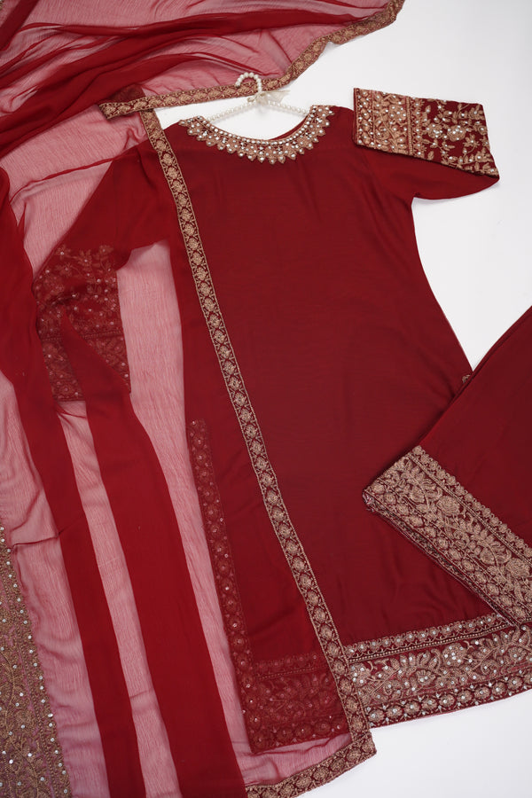 Mum and Me - Chiffon Budget Wear Suit with Chiffon Dupatta and Plazzo Bottoms - Ready to Wear