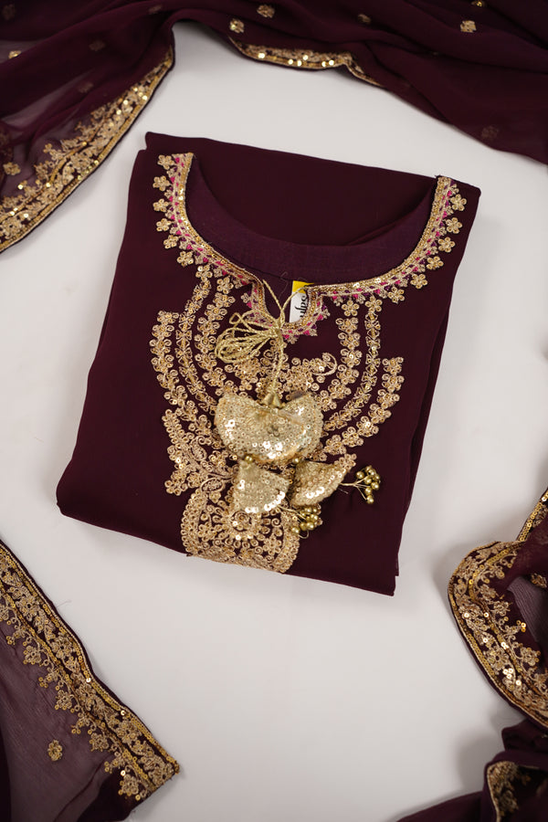 Chiffon Outfit with Chiffon Dupatta and Plazzo  - Ready to Wear - Grape Purple-SD288