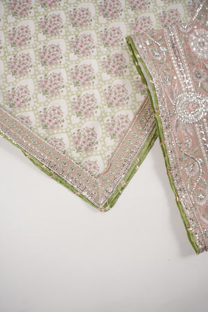 Rozi  - Embroidered Crepe Silk Outfit With Plazzo Bottoms and Dupatta - Ready to Wear SD526