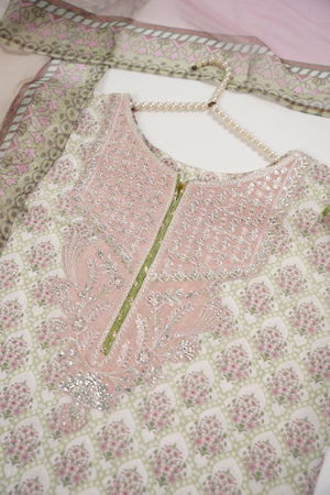 Rozi  - Embroidered Crepe Silk Outfit With Plazzo Bottoms and Dupatta - Ready to Wear SD526