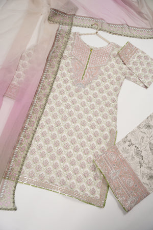 Rozi  - Embroidered Crepe Silk Outfit With Plazzo Bottoms and Dupatta - Ready to Wear SD526