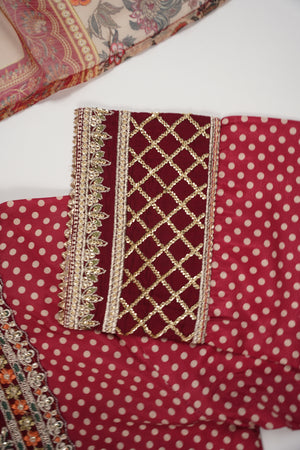 Rozi  - Embroidered Crepe Silk Outfit With Plazzo Bottoms and Dupatta - Ready to Wear SD527