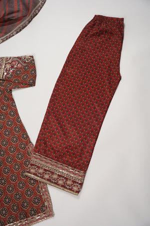 Rozi  - Embroidered Crepe Silk Outfit With Plazzo Bottoms and Dupatta - Ready to Wear SD528