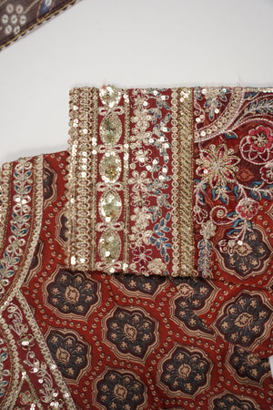 Rozi  - Embroidered Crepe Silk Outfit With Plazzo Bottoms and Dupatta - Ready to Wear SD528