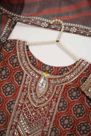 Rozi  - Embroidered Crepe Silk Outfit With Plazzo Bottoms and Dupatta - Ready to Wear SD528
