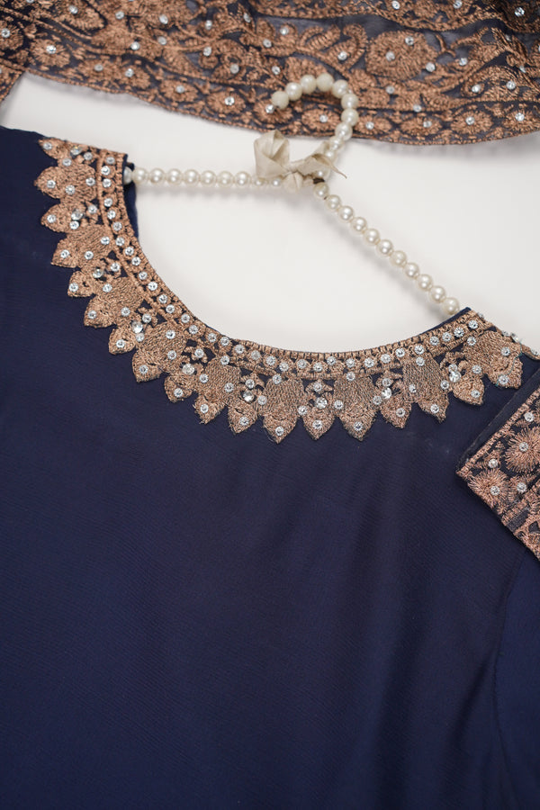 Mum and ME - Chiffon Budget Wear Suit with Chiffon Dupatta - Ready to Wear - Navy Blue