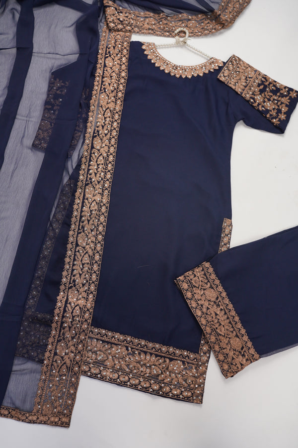 Mum and ME - Chiffon Budget Wear Suit with Chiffon Dupatta - Ready to Wear - Navy Blue