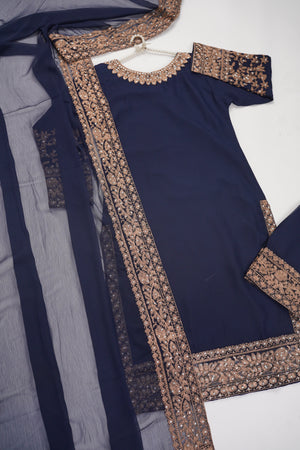 Mum and ME - Chiffon Budget Wear Suit with Chiffon Dupatta - Ready to Wear - Navy Blue