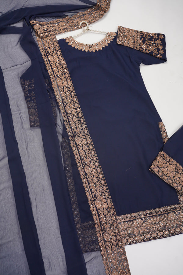 Mum and ME - Chiffon Budget Wear Suit with Chiffon Dupatta - Ready to Wear - Navy Blue