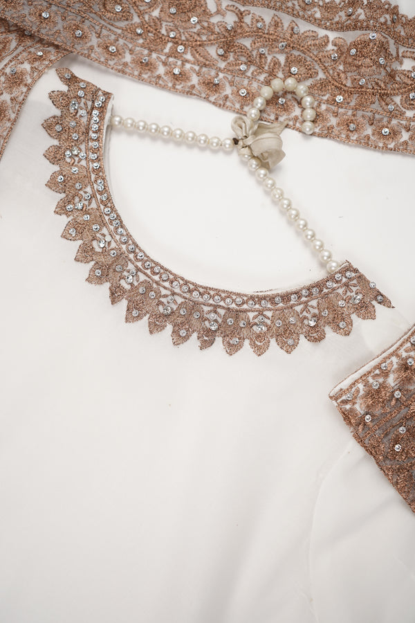 Mum and Me - Chiffon Budget Wear Suit with Chiffon Dupatta - Ready to Wear - White