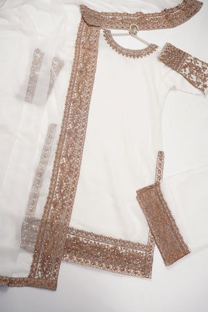 Mum and Me - Chiffon Budget Wear Suit with Chiffon Dupatta - Ready to Wear - White