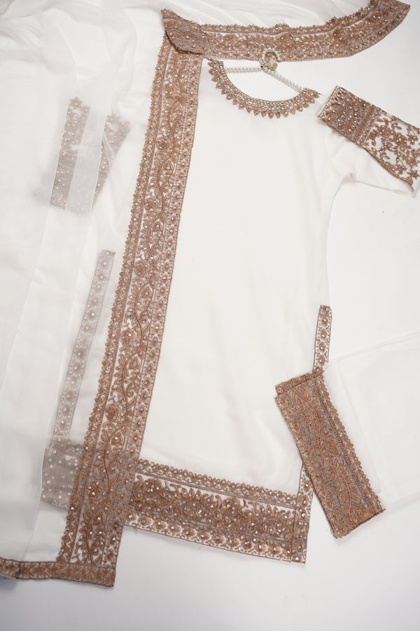 Mum and Me - Chiffon Budget Wear Suit with Chiffon Dupatta - Ready to Wear - White