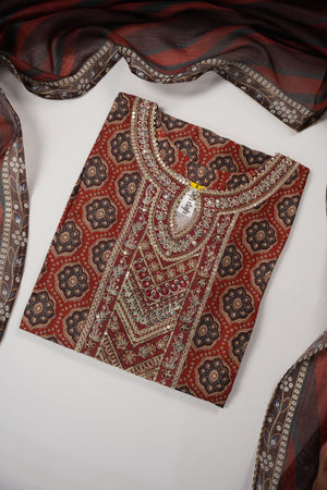 Rozi  - Embroidered Crepe Silk Outfit With Plazzo Bottoms and Dupatta - Ready to Wear SD528
