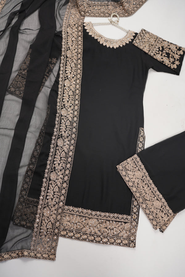 Chiffon Budget Wear Suit with Chiffon Dupatta - Ready to Wear - Black