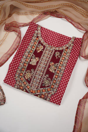 Rozi  - Embroidered Crepe Silk Outfit With Plazzo Bottoms and Dupatta - Ready to Wear SD527