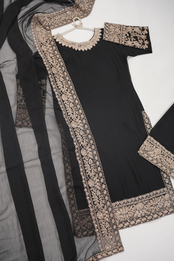 Chiffon Budget Wear Suit with Chiffon Dupatta - Ready to Wear - Black