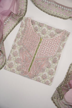 Rozi  - Embroidered Crepe Silk Outfit With Plazzo Bottoms and Dupatta - Ready to Wear SD526