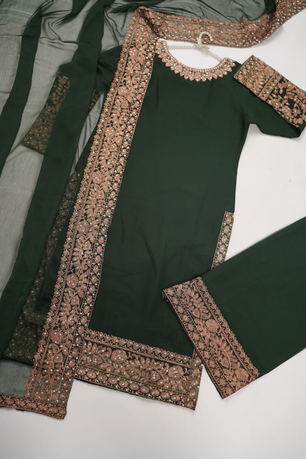 Mum and ME - Chiffon Budget Wear Suit with Chiffon Dupatta - Ready to Wear - Green