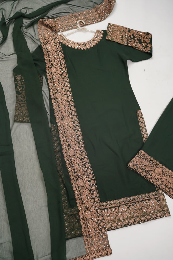 Mum and ME - Chiffon Budget Wear Suit with Chiffon Dupatta - Ready to Wear - Green