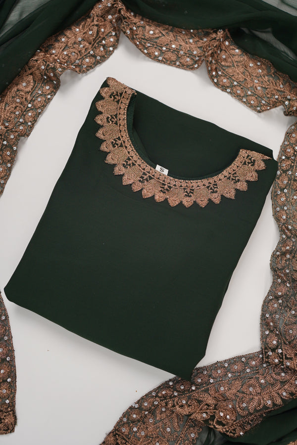 Mum and ME - Chiffon Budget Wear Suit with Chiffon Dupatta - Ready to Wear - Green